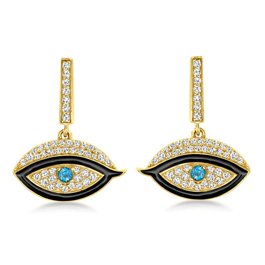 925 Sterling Silver London Blue Topaz, White Topaz Dangle Earring - Pinctore