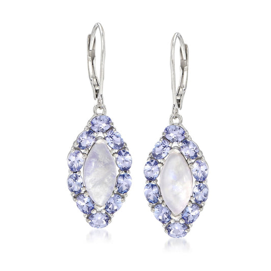 925 Sterling Silver Tanzanite,  Rainbow Moonstone Earring - Pinctore