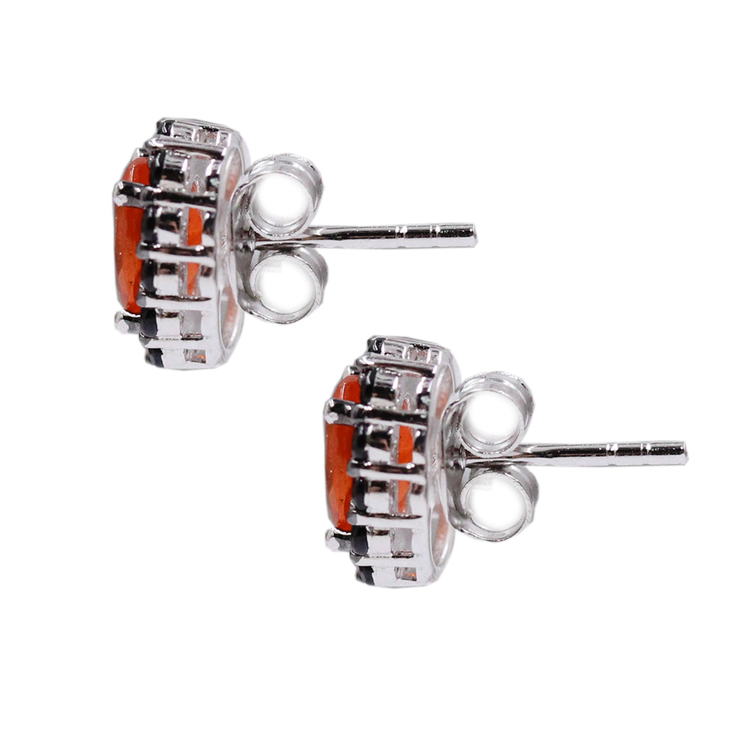 925 Sterling Silver Orange Opal, Black Spinel Studs Earring - Pinctore