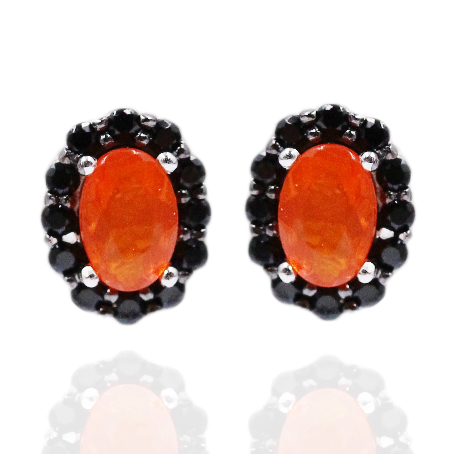925 Sterling Silver Orange Opal, Black Spinel Studs Earring - Pinctore