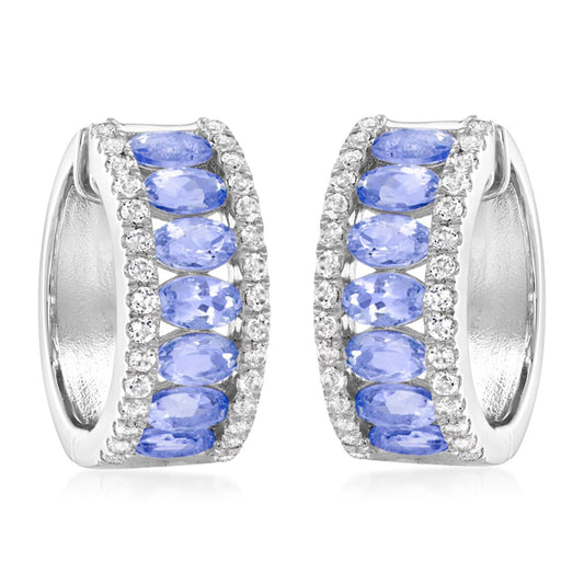 925 Sterling Silver Tanzanite, White Topaz Earring - Pinctore