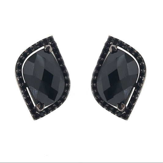 925 Sterling Silver Black Spinel Stud Earring - Pinctore