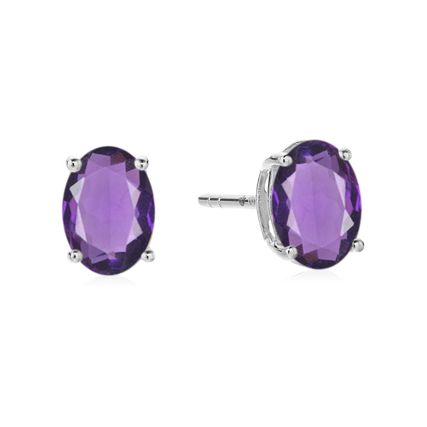 Sterling Silver 8x6 Oval Genuine Gemstone Birthstone Stud Earrings