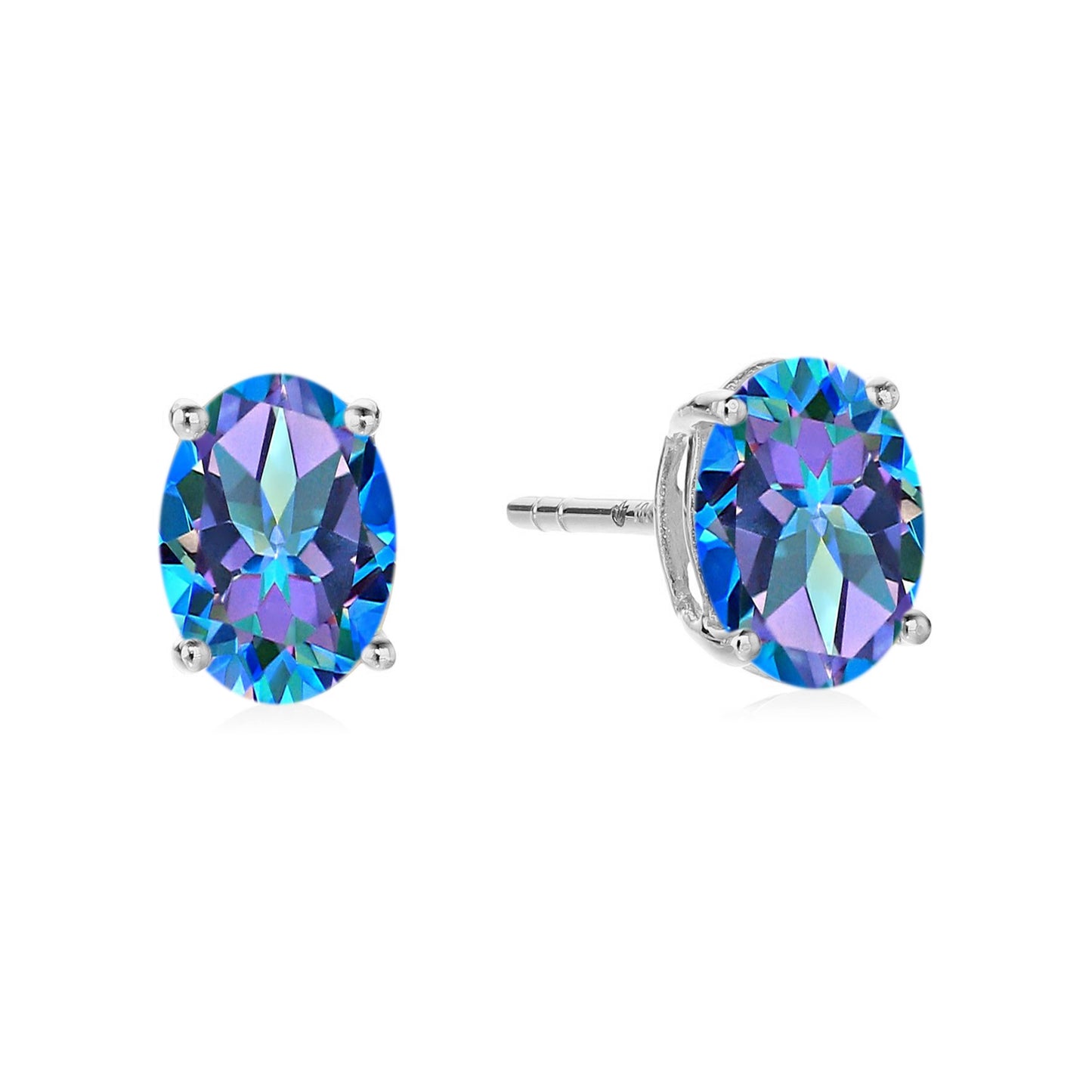 Sterling Silver 8x6 Oval Genuine Gemstone Birthstone Stud Earrings
