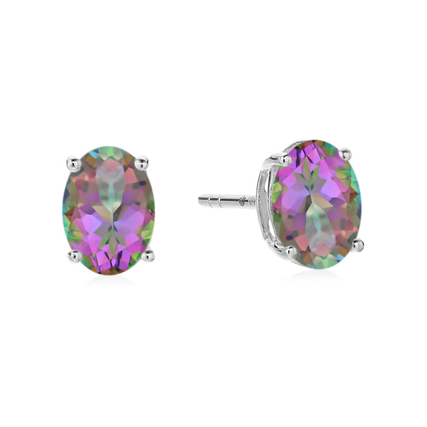 Sterling Silver 8x6 Oval Genuine Gemstone Birthstone Stud Earrings