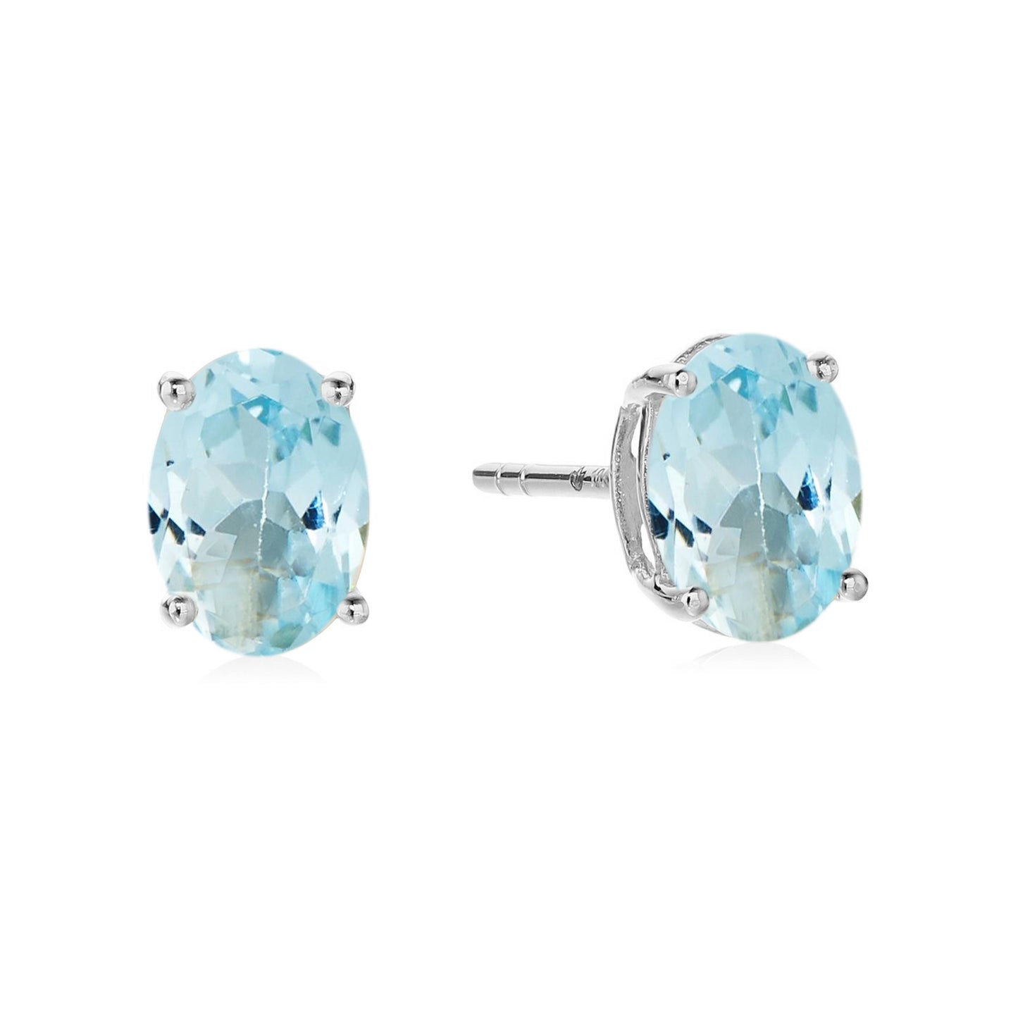 Sterling Silver 8x6 Oval Genuine Gemstone Birthstone Stud Earrings