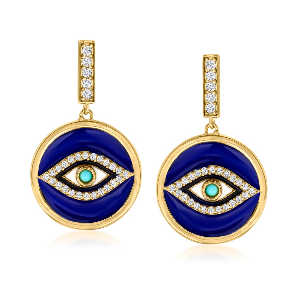 925 Sterling Silver Campitos Turquoise, White Topaz Dangle Enamel Earring - Pinctore