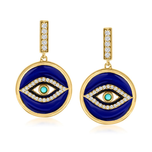 925 Sterling Silver Campitos Turquoise,  White Topaz Dangle Enamel Earring - Pinctore