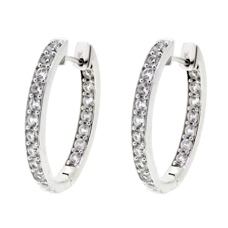 925 Sterling Silver White Natural Zircon Hoop Earring - Pinctore