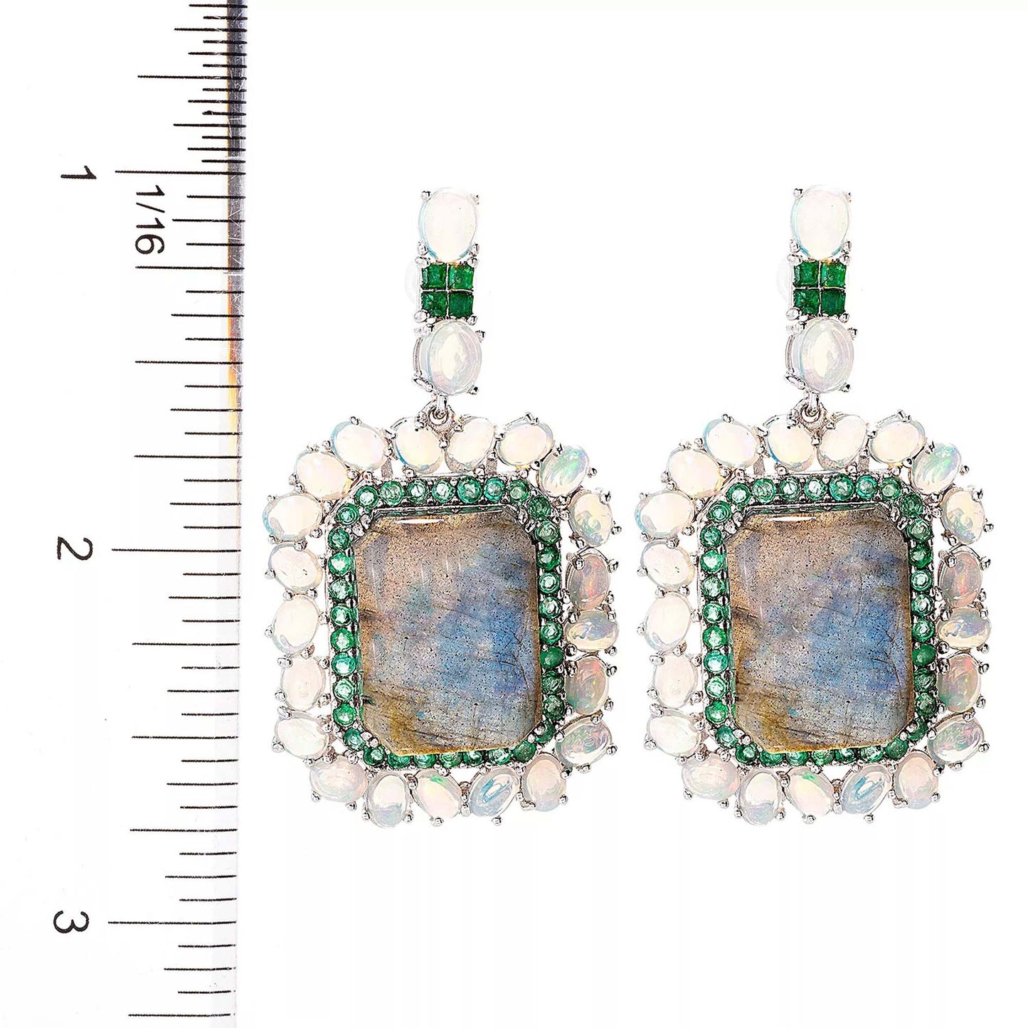 925 Sterling Silver Labradorite, Ethiopian Opal, Brazilian Emerald Earring - Pinctore