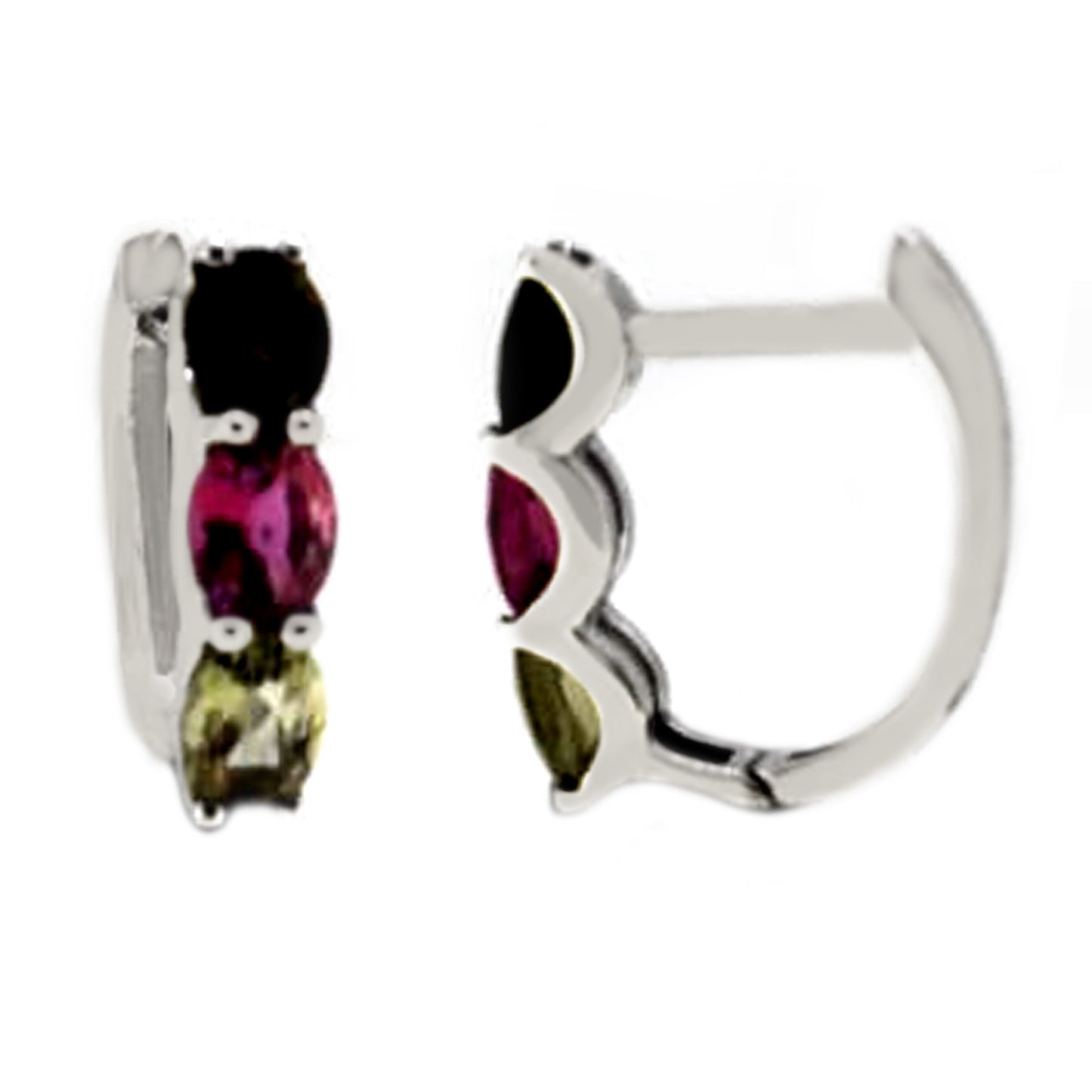 925 Sterling Silver Multi Color Tourmaline Hoops Earring - Pinctore