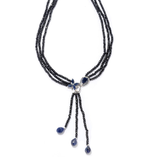 925 Sterling Silver Black Spinel Beads Necklace - Pinctore