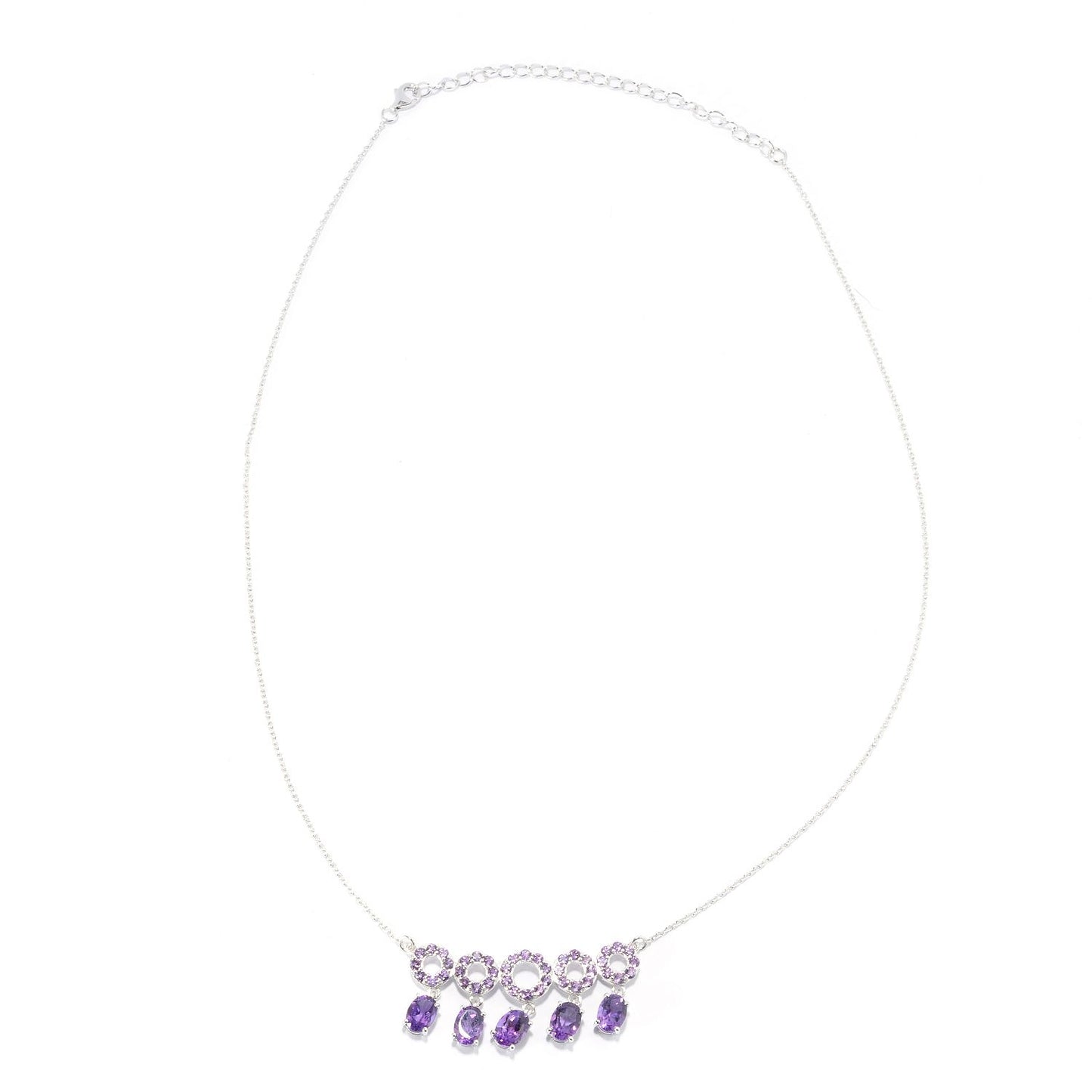 Pinctore Sterling Silver African Amethyst Circle Bar Chain Necklace, 17" + 3" Extender