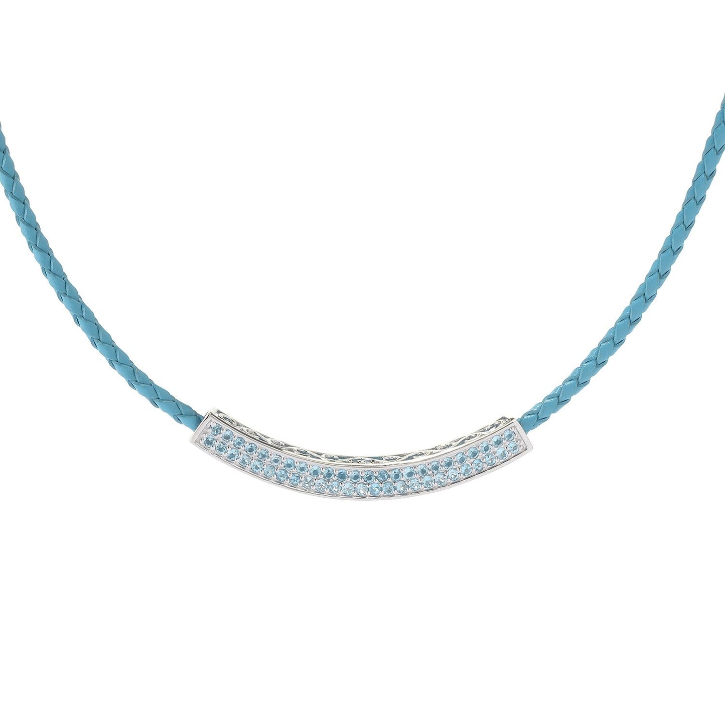 Pinctore Sterling Silver 1.81ctw Swiss Blue Topaz Necklace 18'L - pinctore