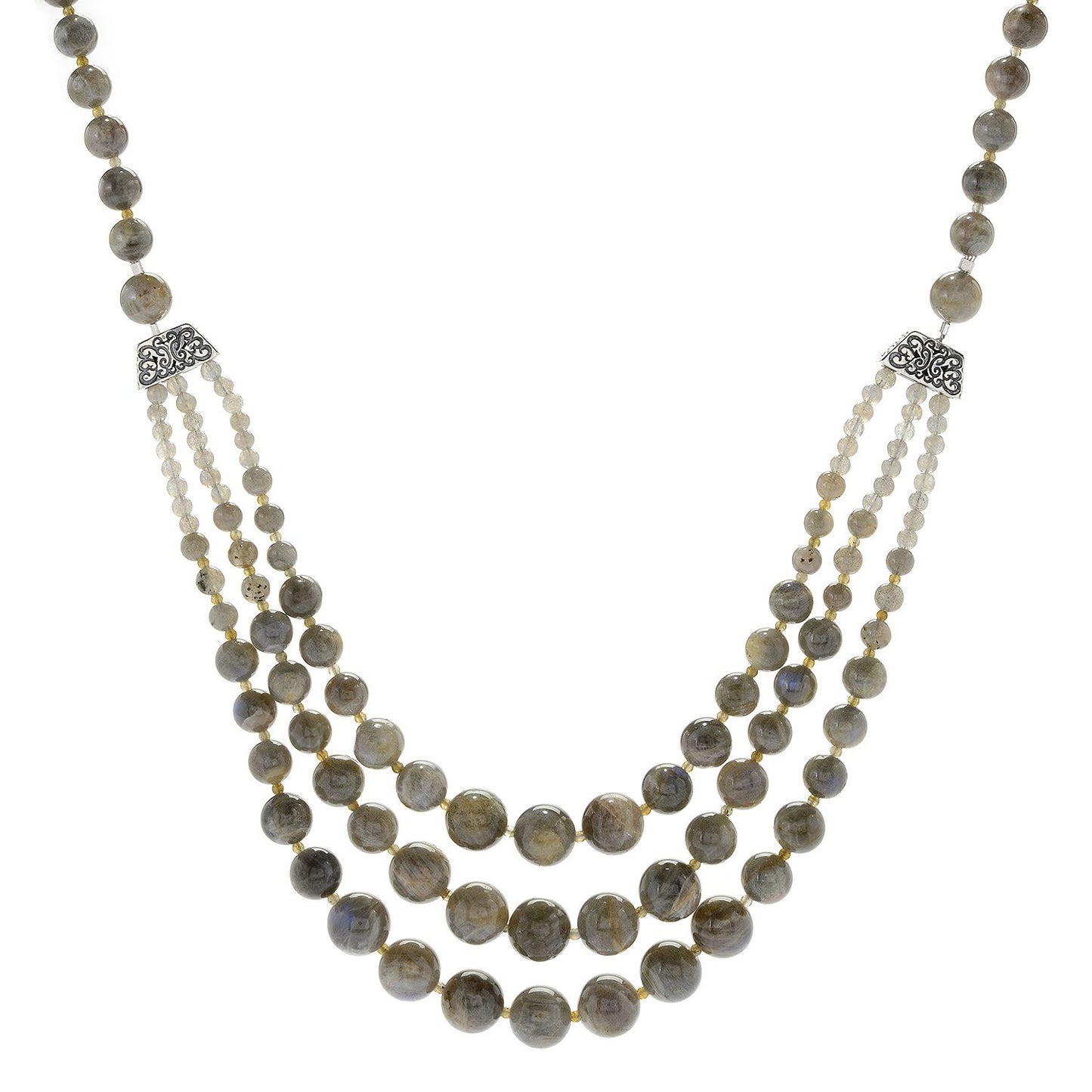 Pinctore Sterling Silver 29" Labradorite Beaded 3-Strand Necklace - pinctore