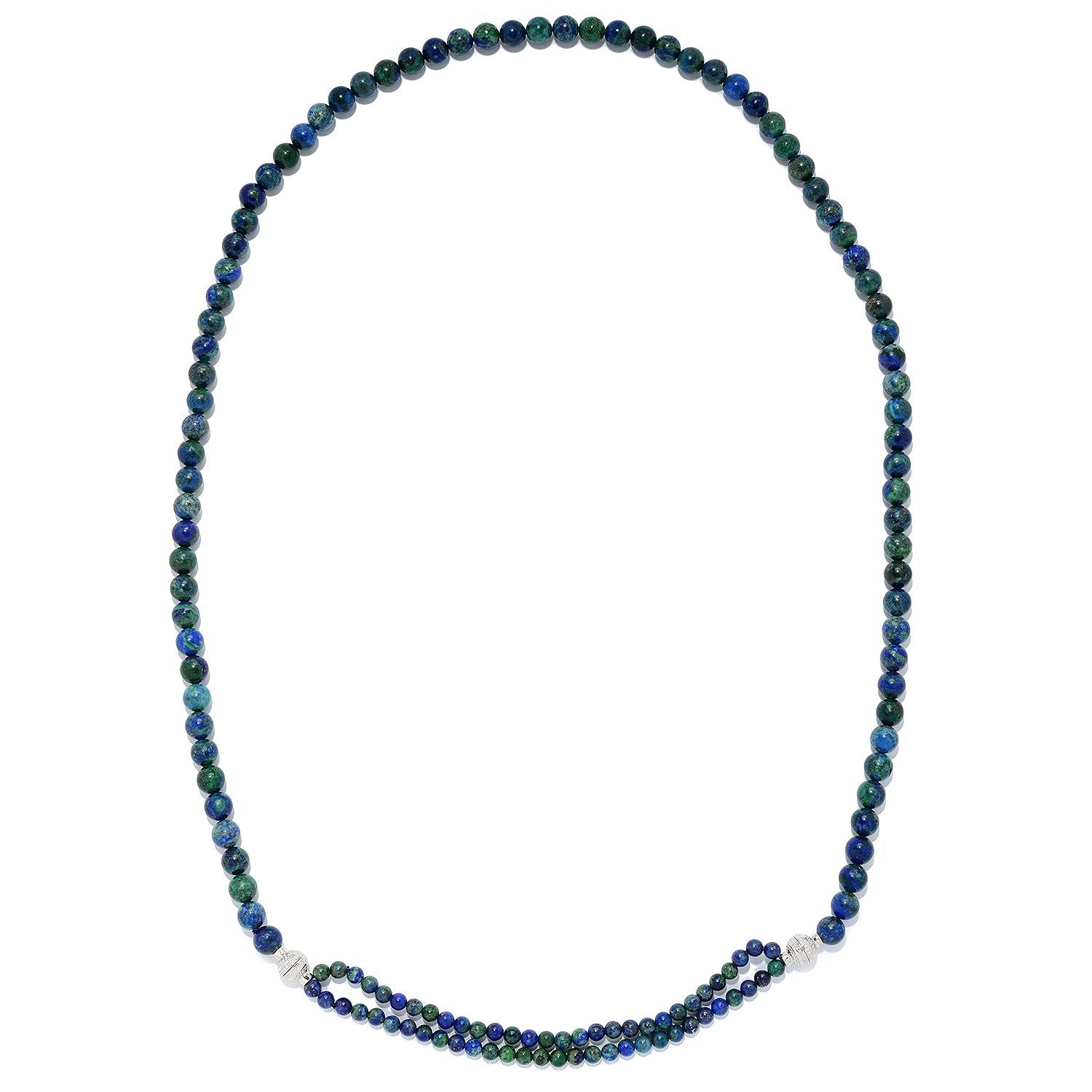 Sterling Silver 40" Chrysocolla Convertible Beaded Necklace - Pinctore
