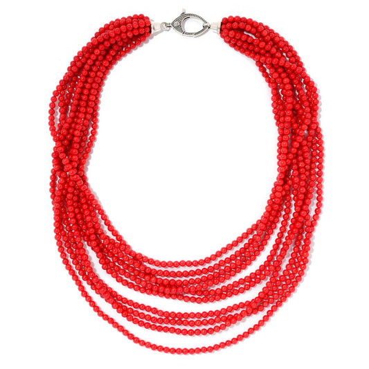 Pinctore Red Coral Multi Strand Beaded Necklace w/Designer Clasp - pinctore
