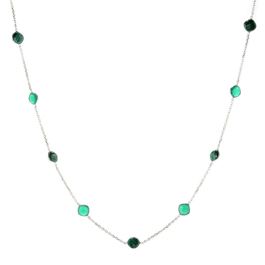Pinctore Sterling Silver 36" 10mm Cushion Shaped Malachite Station Necklace - pinctore
