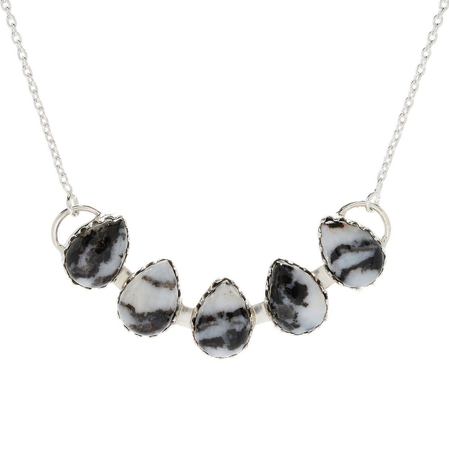 Pinctore Sterling Silver 18" White Buffalo Calcite Quartz 5-Stone Necklace - pinctore