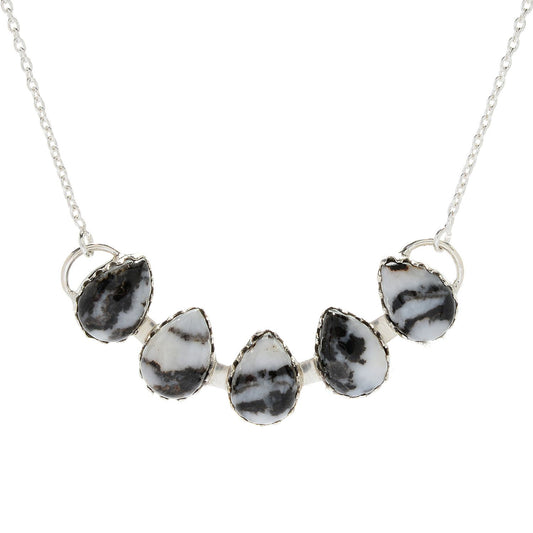 Pinctore Sterling Silver 18" White Buffalo Calcite Quartz 5-Stone Necklace - pinctore