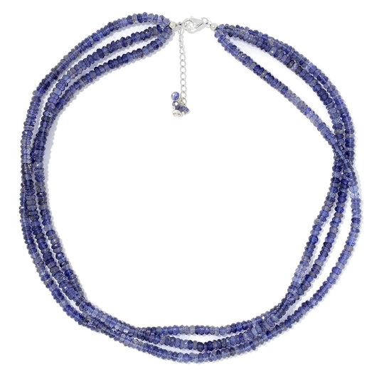 Sterling Silver 18" Iolite 3-Strand Beaded Necklace - Pinctore
