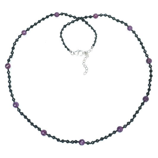 925 Sterling Silver Ruby, Black Spinel Necklace - Pinctore