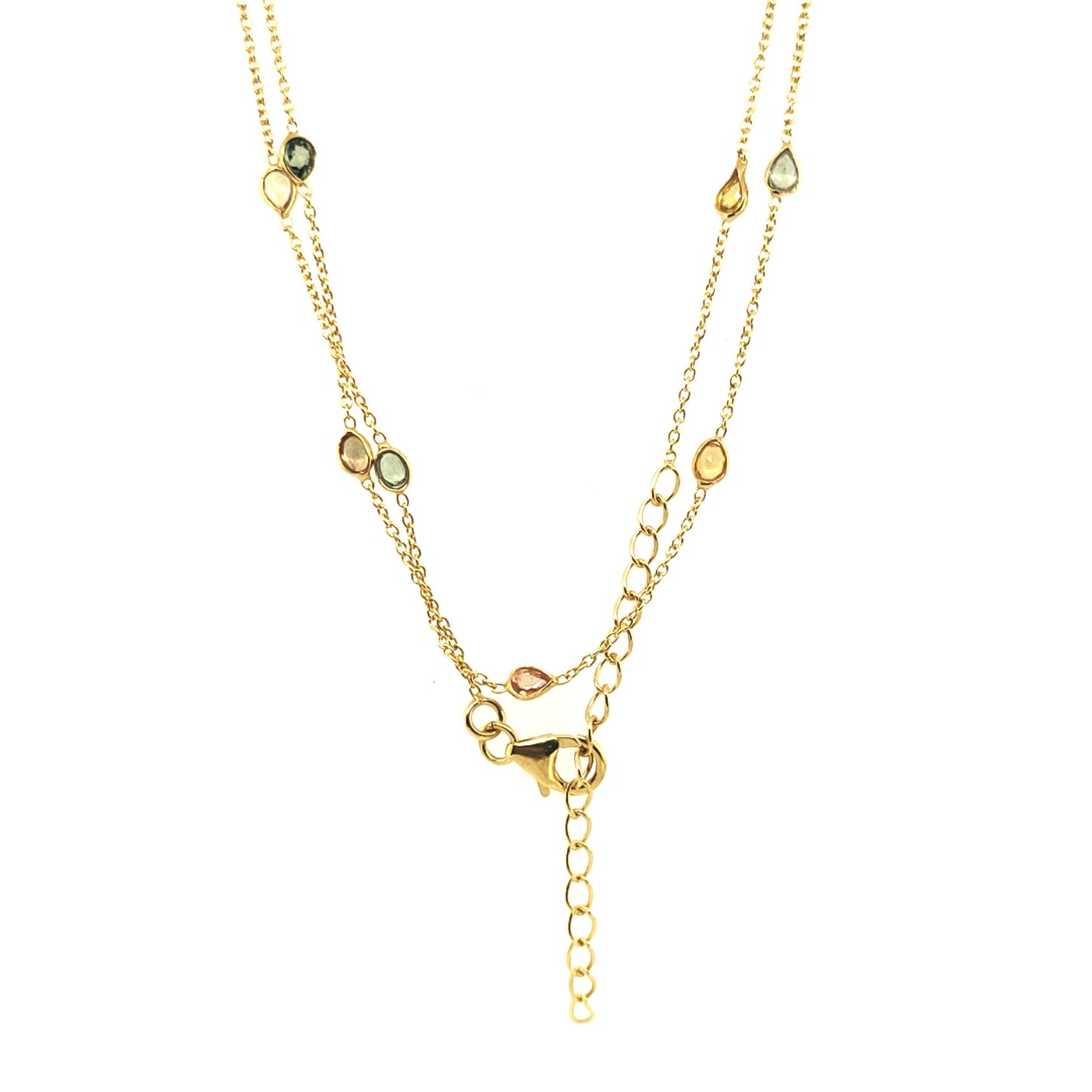 925 Sterling Silver Yellow Plated Multi Sapphire Station Necklace - Pinctore