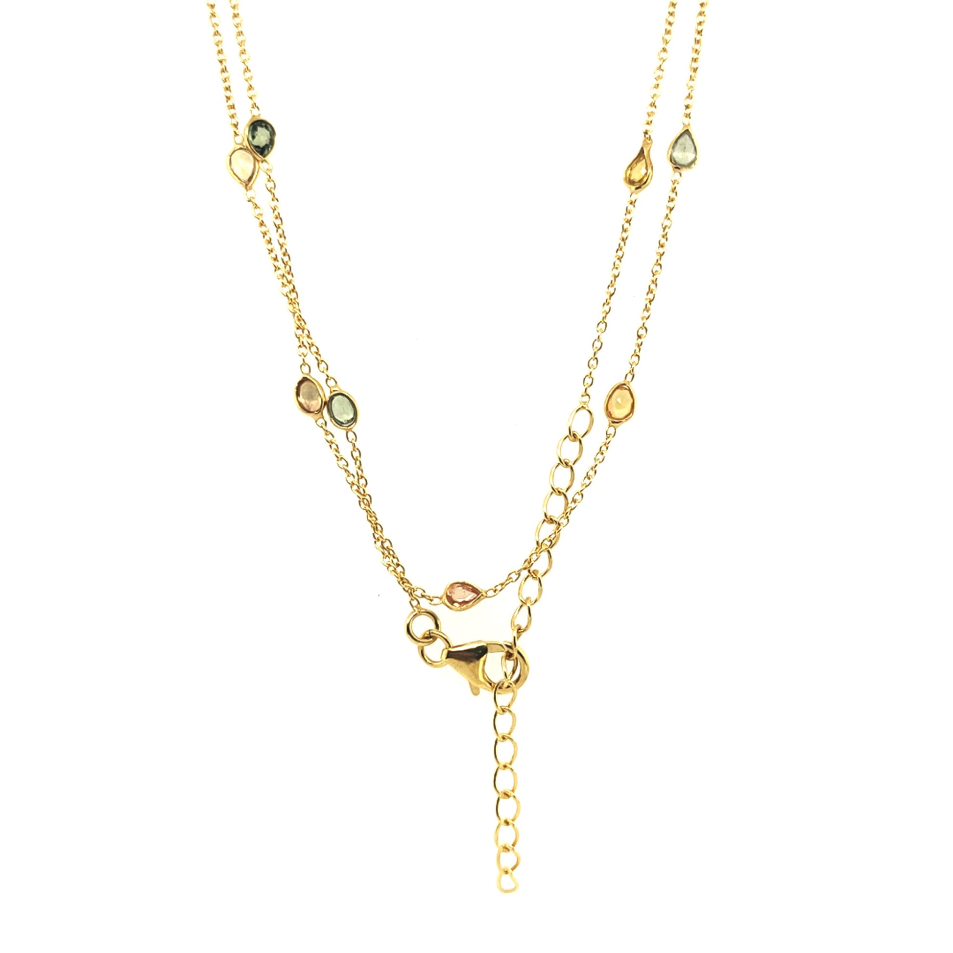925 Sterling Silver Yellow Plated Multi Sapphire Station Necklace - Pinctore
