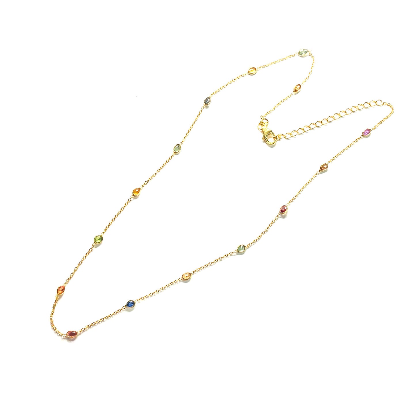 925 Sterling Silver Yellow Plated Multi Sapphire Station Necklace - Pinctore