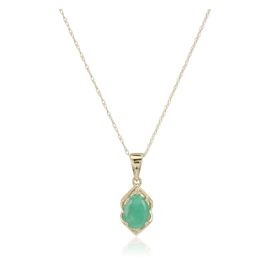10k Yellow Gold Emerald, Diamond Pendant Necklace, 18"+2" Extender - Pinctore