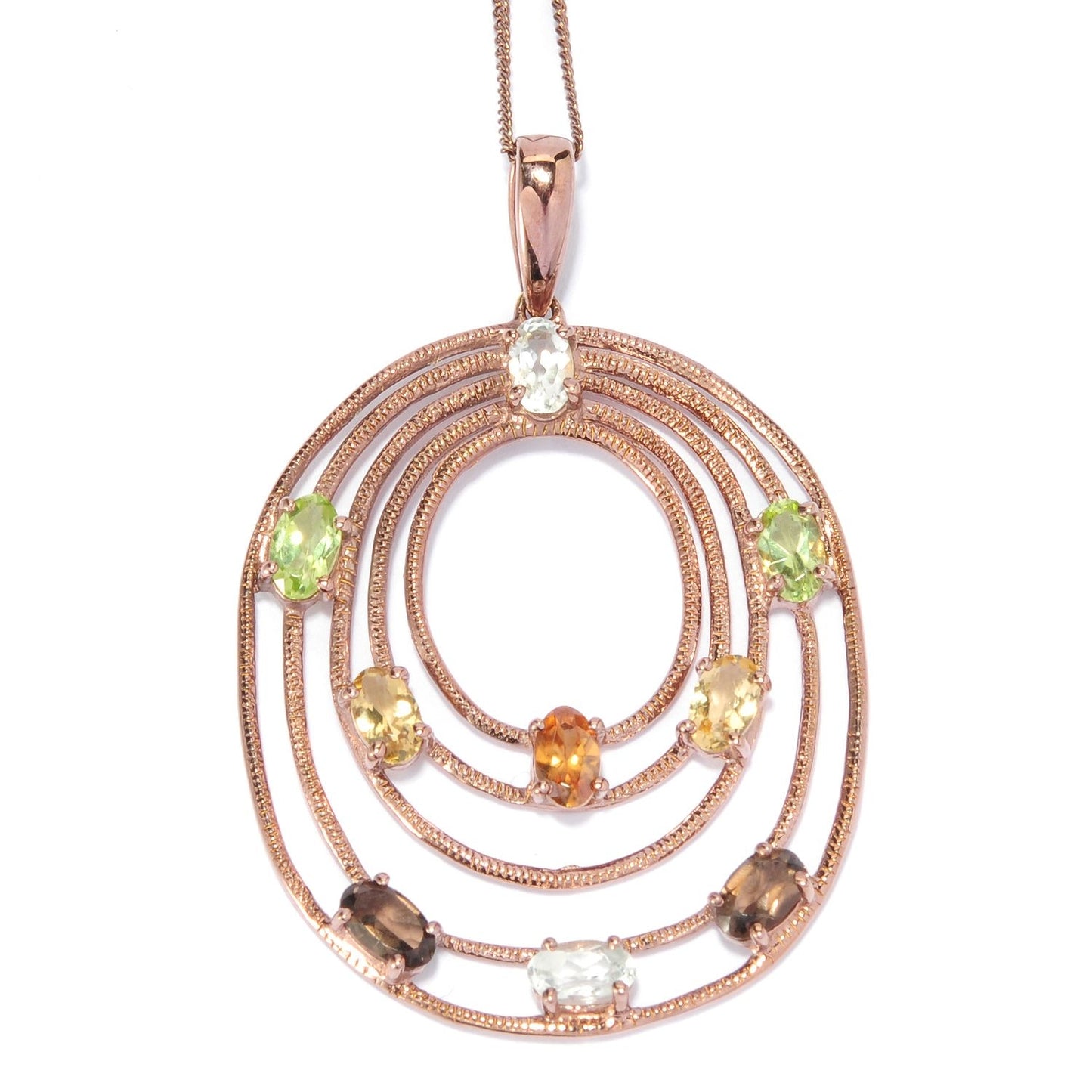 Pinctore 18K Vermeil 1.93ctw Multi Gemstone Textured Oval Tiered Pendant w/ 18' Chain - pinctore