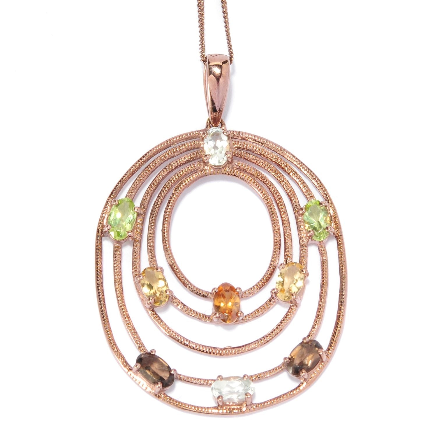 Pinctore 18K Vermeil 1.93ctw Multi Gemstone Textured Oval Tiered Pendant w/ 18' Chain - pinctore