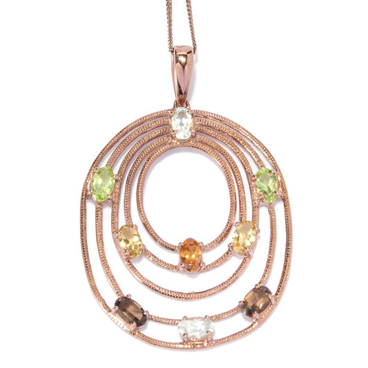 Pinctore 18K Vermeil 1.93ctw Multi Gemstone Textured Oval Tiered Pendant w/ 18' Chain - pinctore
