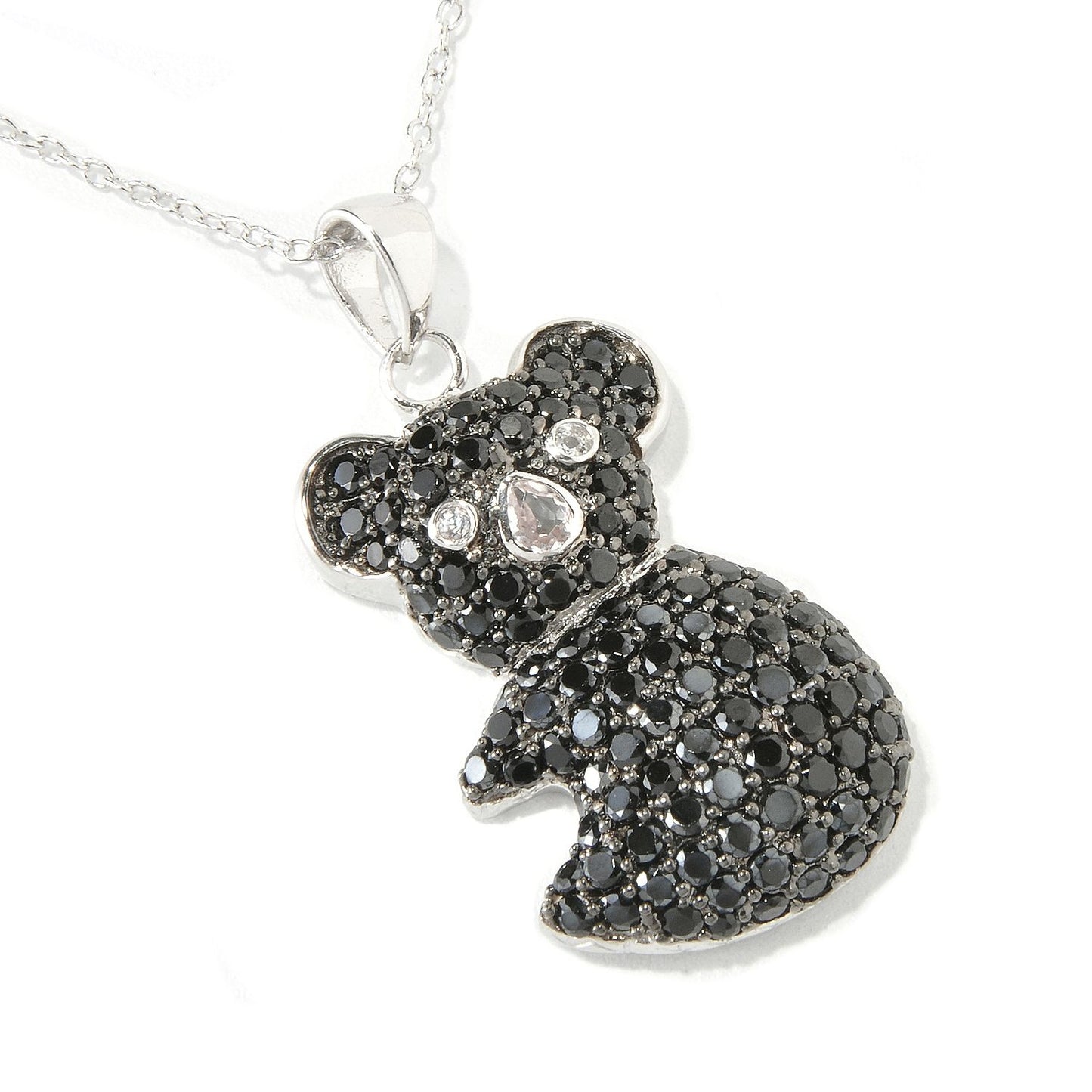 Pinctore Sterling Silver 3.33ctw Black Spinel Koala Bear Pendant 0.37'L with 18' Chain - pinctore