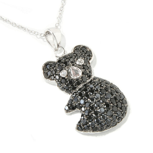 Pinctore Sterling Silver 3.33ctw Black Spinel Koala Bear Pendant 0.37'L with 18' Chain - pinctore