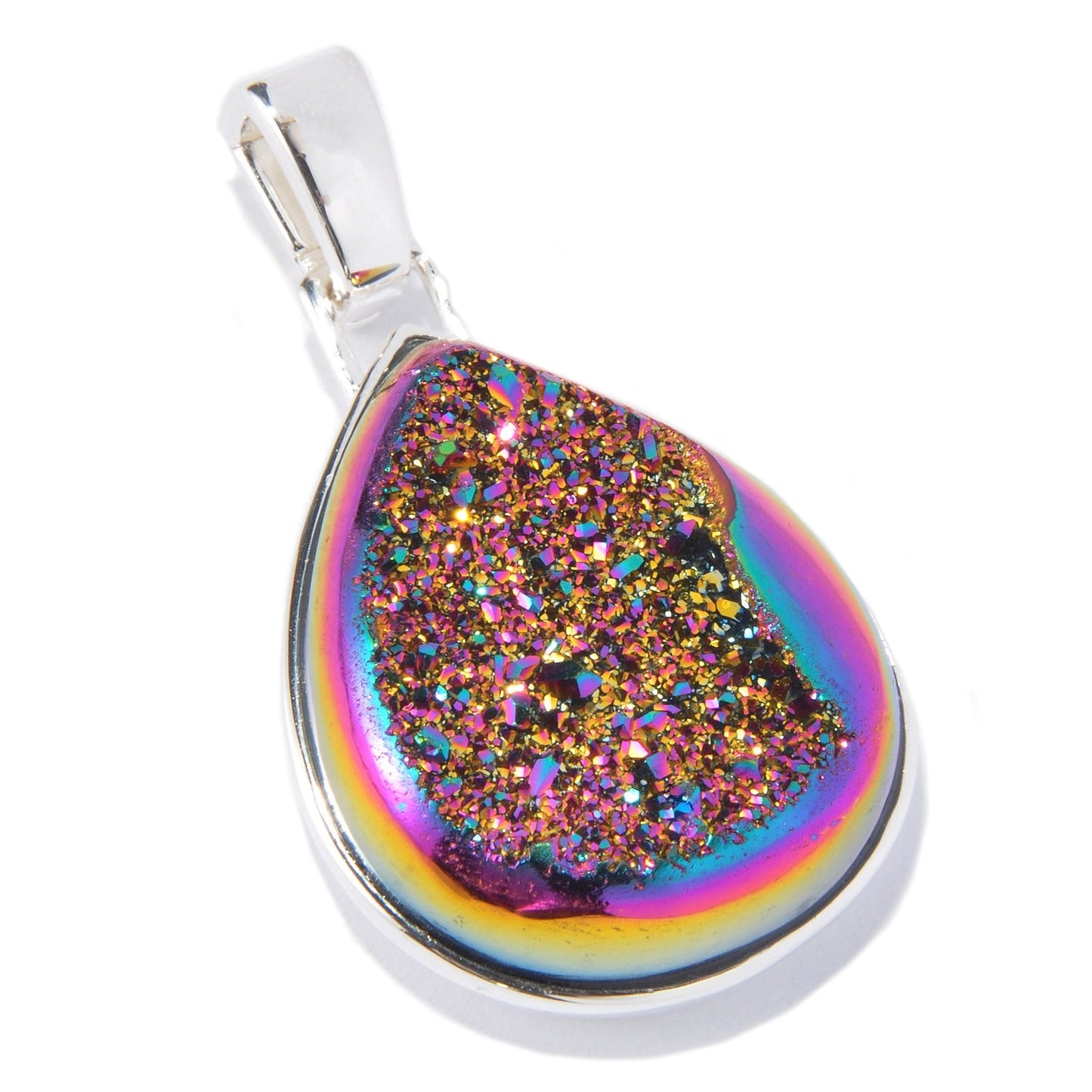 Pinctore Sterling Silver 23.25ctw Titanium Drusy 1.37'L Pendant with 18' Chain - pinctore