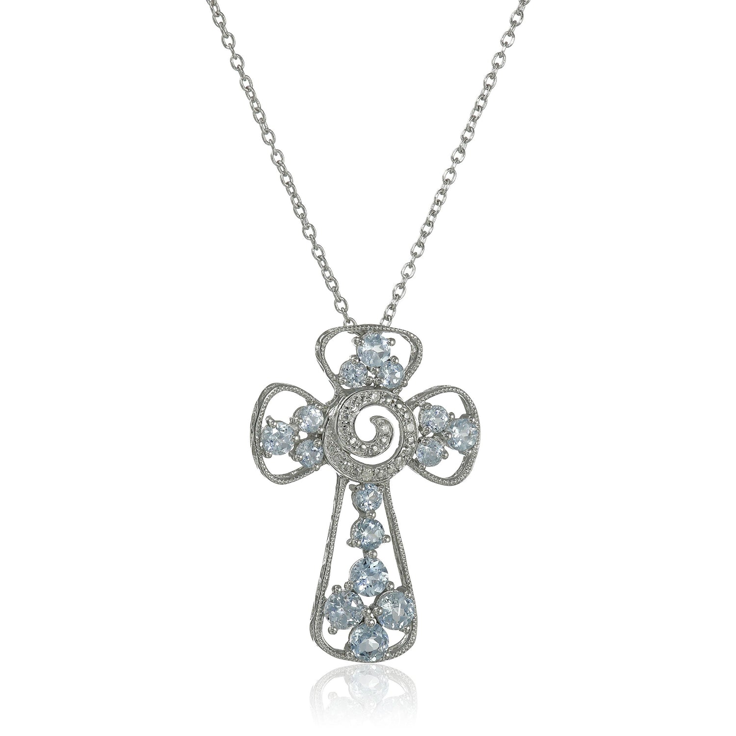 925 Sterling Silver Diamond, Sky Blue Topaz Pendant - Pinctore