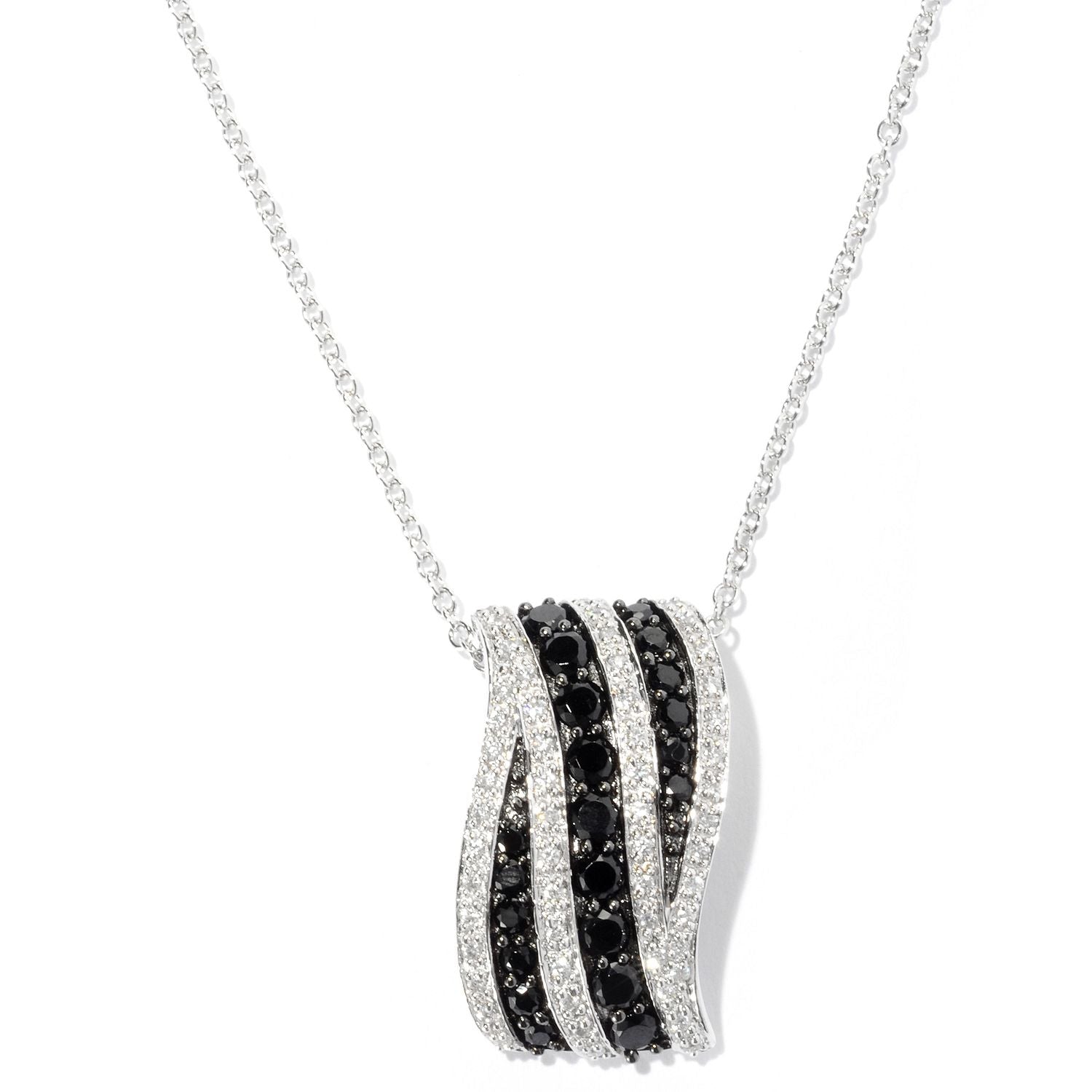 Pinctore Platinum o/Silver 2.53ctw Black Color CZ 1.00'L Pendant with 18' Chain - pinctore