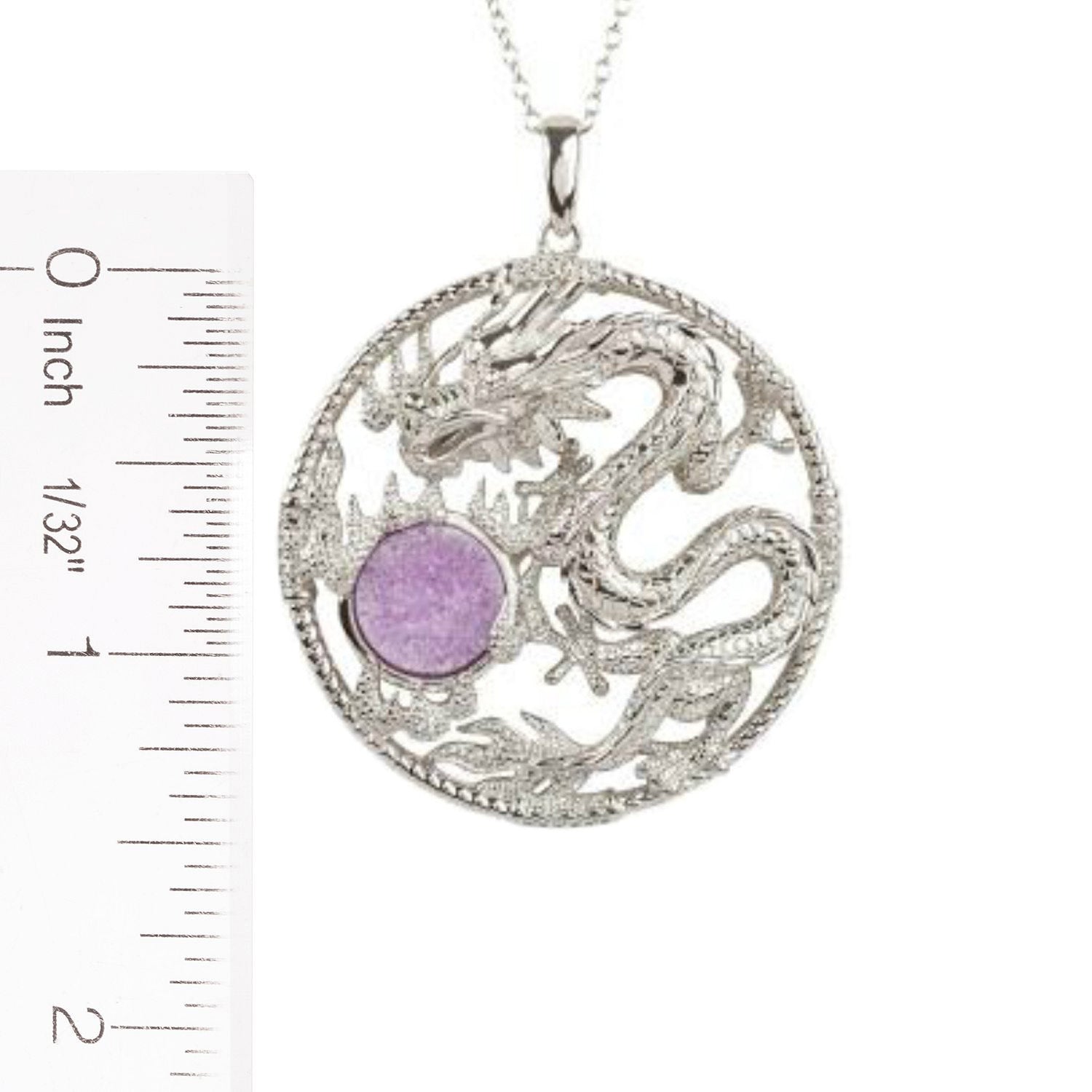 925 Sterling Silver Lavendar Drusy, White Natural Zircon Pendant - Pinctore