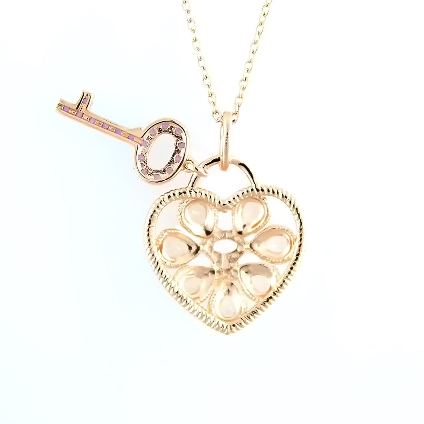 Sterling Silver Rose Morganite and Multi-gemstone Heart Lock Pendant - Pinctore