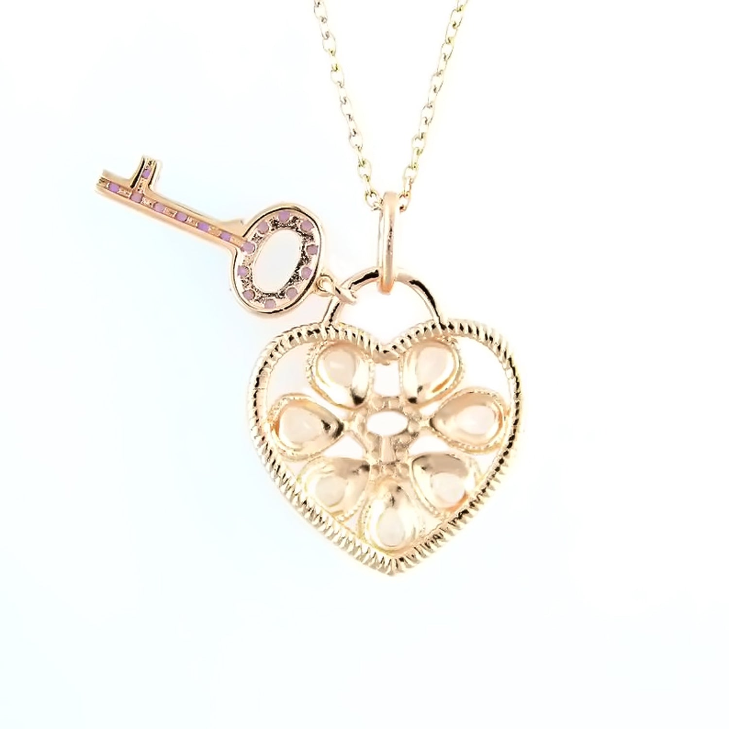 Sterling Silver Rose Morganite and Multi-gemstone Heart Lock Pendant - Pinctore