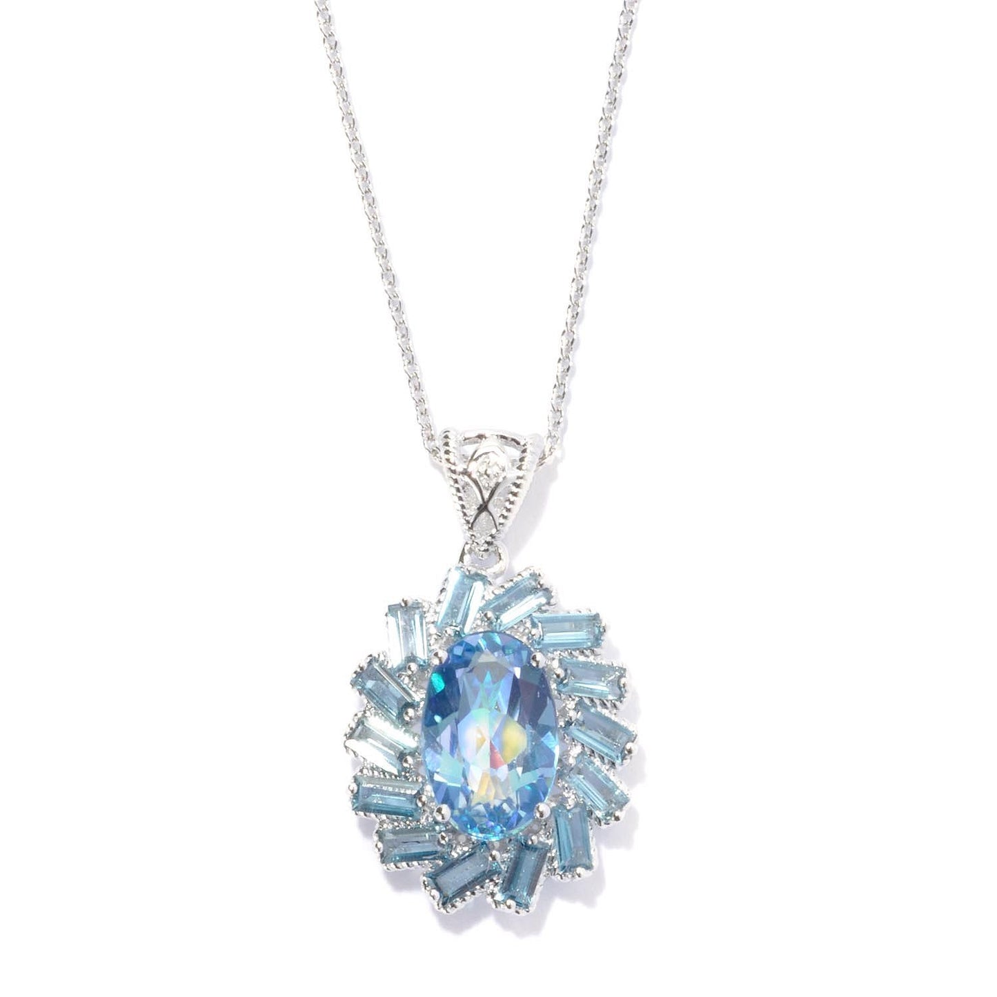 Pinctore Platinum o/Silver 5.65ctw Aurora Topaz 1.12'L Pendant with 18' Chain - pinctore