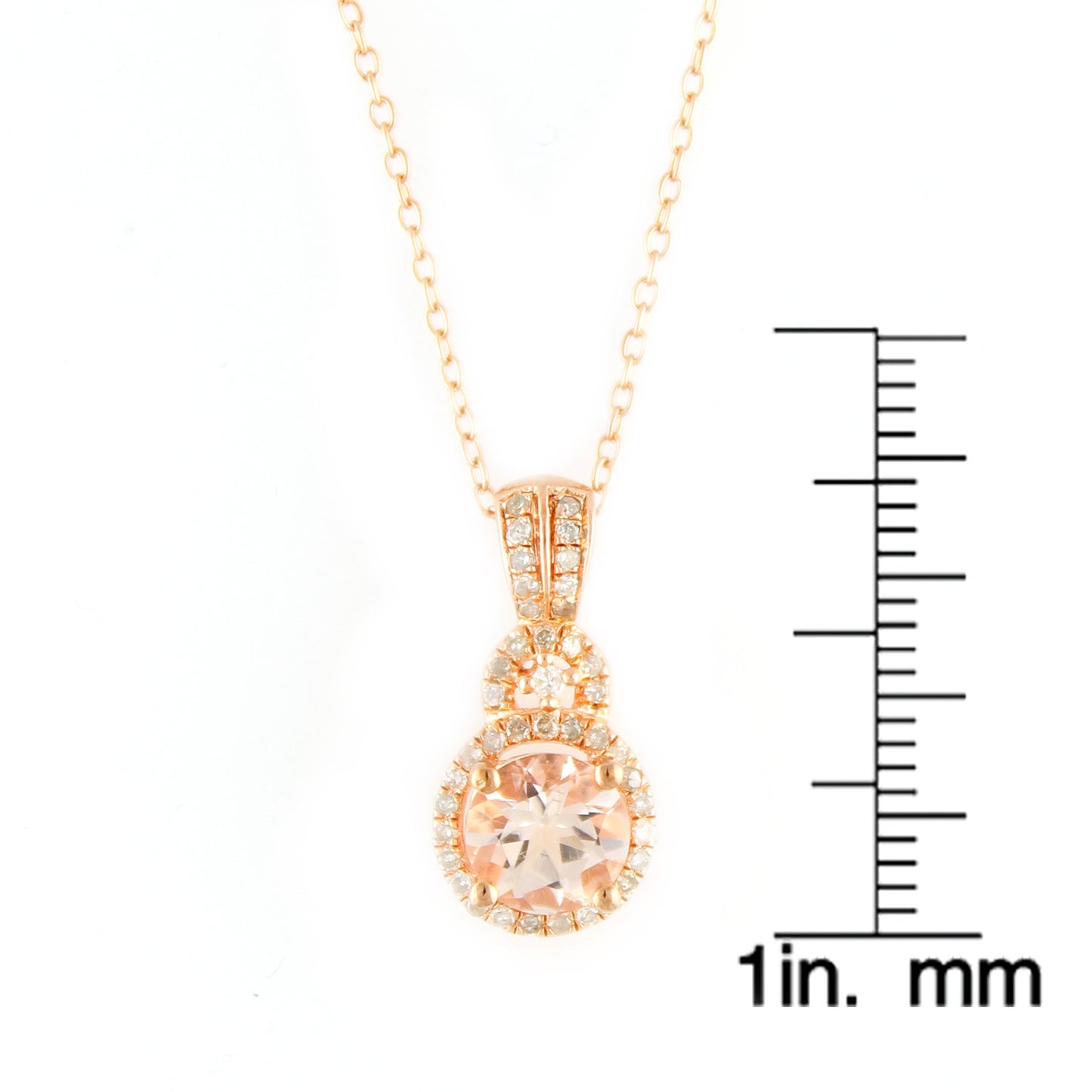 10k Rose Gold Morganite and 1/5ct TDW Diamond Halo Pendant Necklace - Pinctore