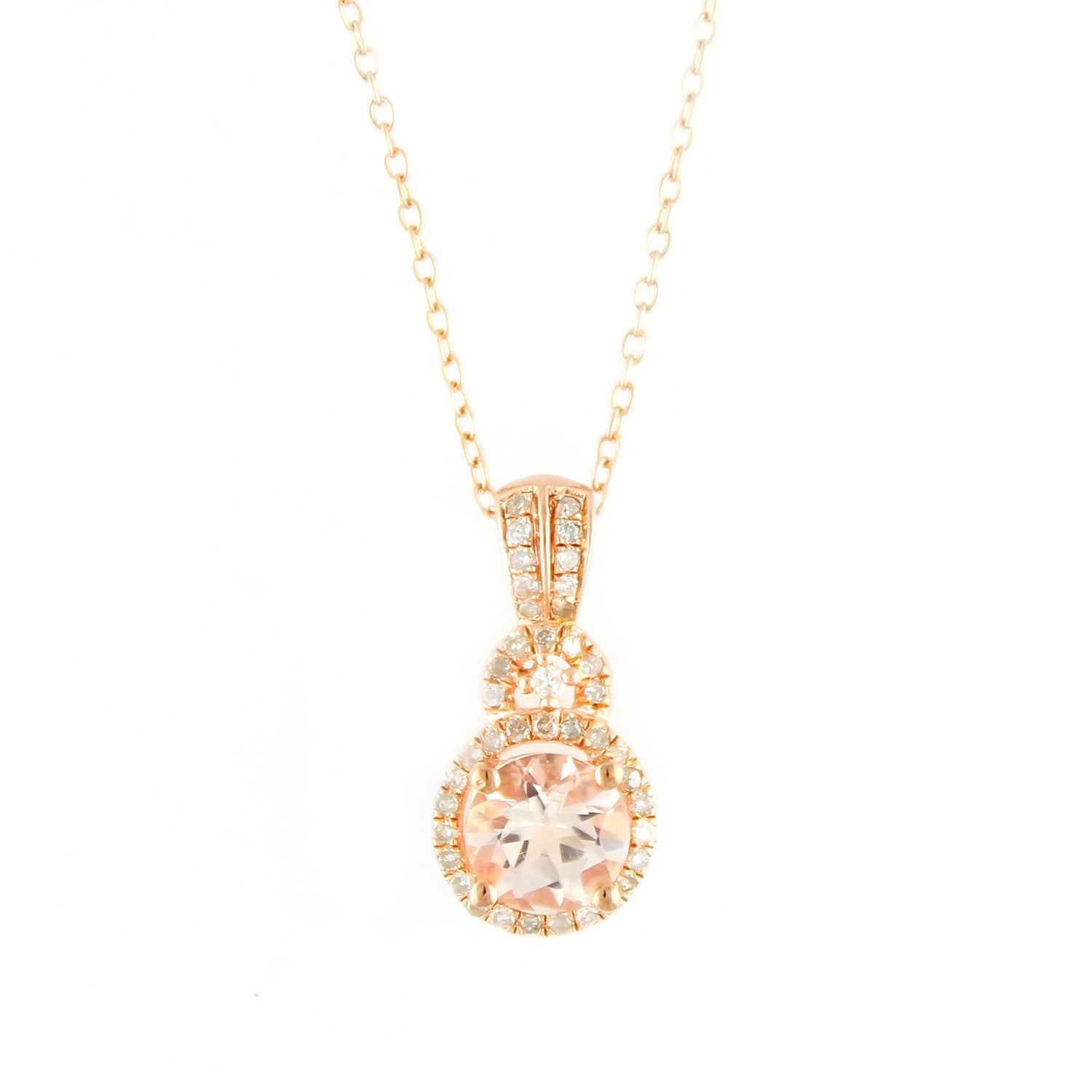Pinctore 18K Rose Gold o/Silver 1.16ctw Morganite & Diamond Pendant 0.75'L w/ 18' Chain - pinctore