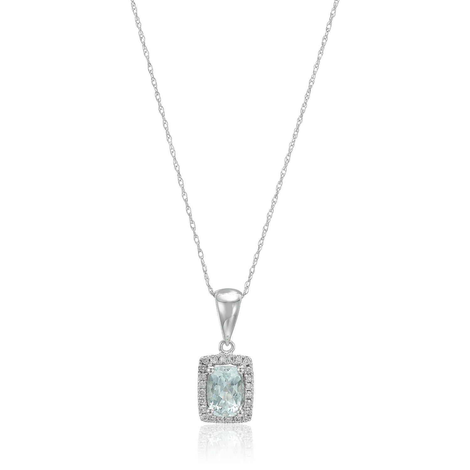 10k White Gold Aquamarine & Diamond Diana Pendant Necklace, 18