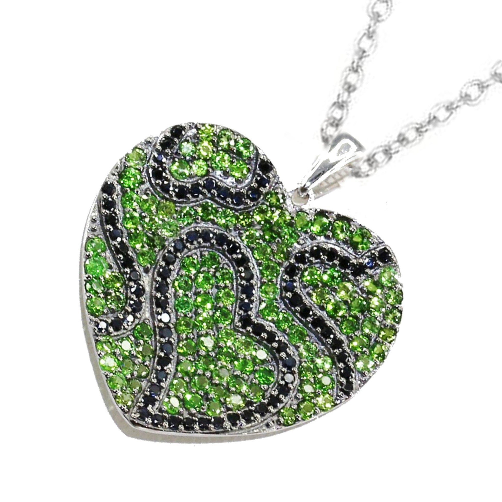 925 Sterling Silver Chrome Diopside, Black Spinel Heart Pendant - Pinctore