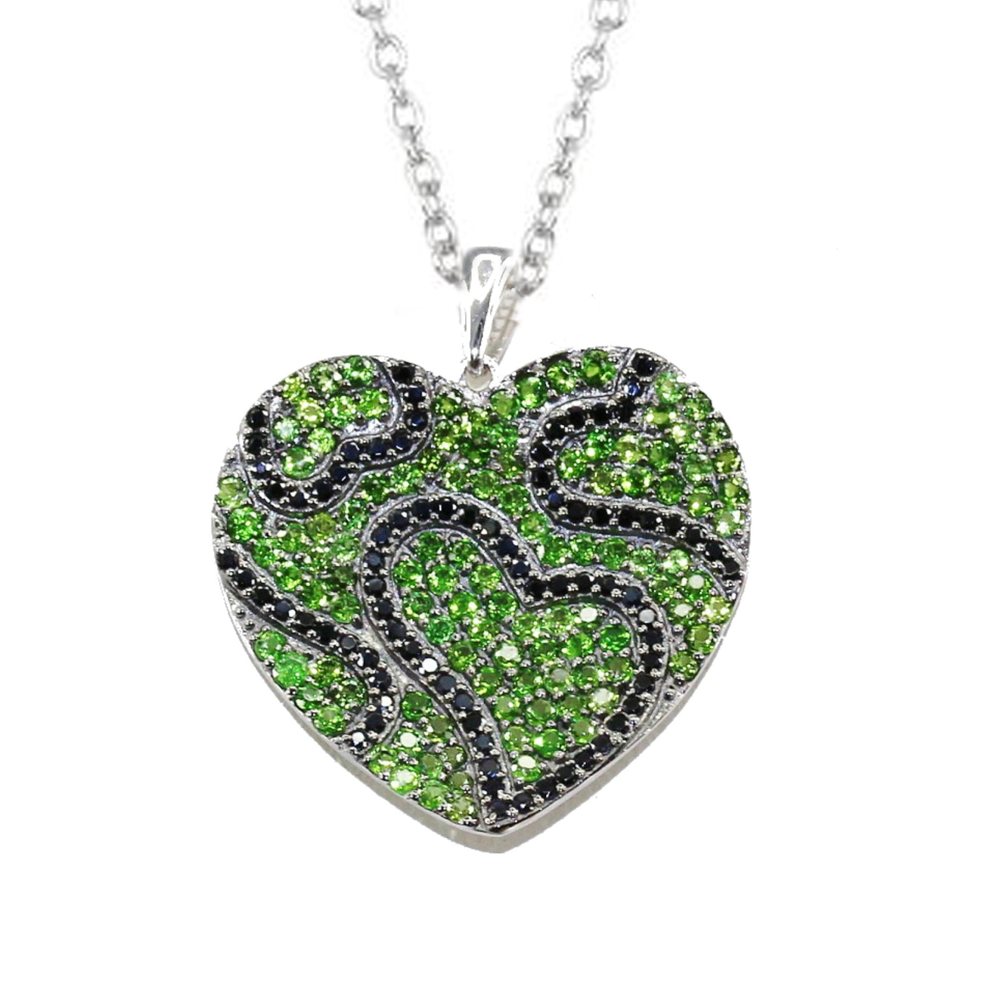925 Sterling Silver Chrome Diopside, Black Spinel Heart Pendant - Pinctore