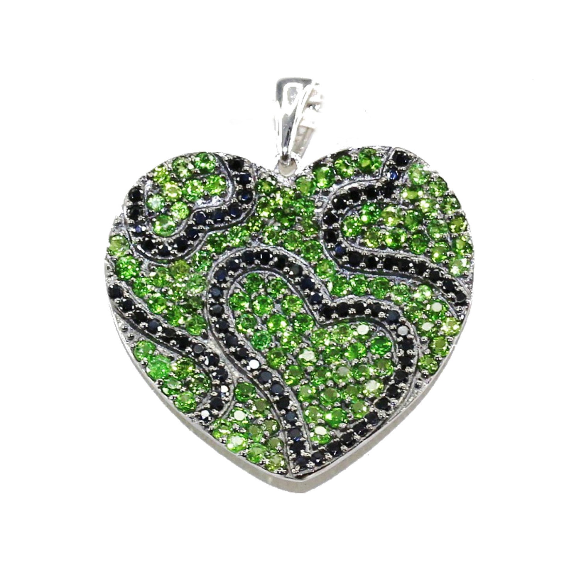 925 Sterling Silver Chrome Diopside, Black Spinel Heart Pendant - Pinctore