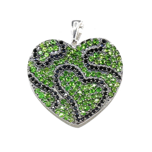 925 Sterling Silver Chrome Diopside, Black Spinel Heart Pendant - Pinctore