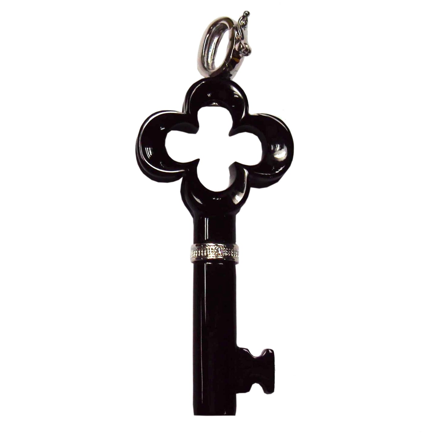 Pinctore Sterling Silver 22.52ctw Black Agate & Diamond Key Pendant 2.3'L with 18' Chain - pinctore